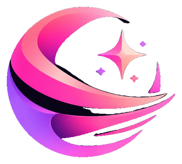 The Sweep emblem: layered pink and violet arcs with three sparks